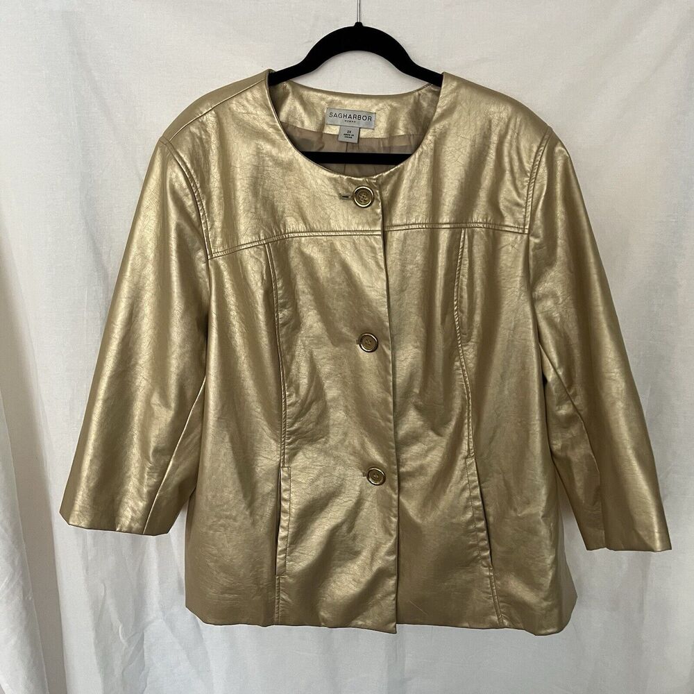 SAGHarbor Blazer Women's Size 2X Metallic Gold Linen Blend